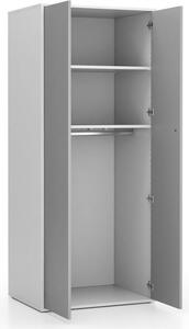 Kancelářská šatní skříň LAYERS, šatní tyč, 800 x 600 x 1905 mm, bílá / šedá