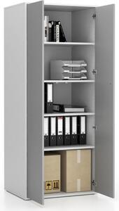 Kancelářská policová skříň s dveřmi LAYERS, 800 x 600 x 1905 mm, bílá / šedá