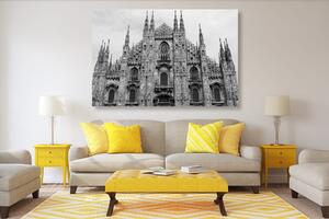 Obraz katedrála v Miláně v černobílém provedení