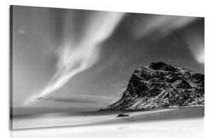 Obraz polární záře v Norsku v černobílém provedení