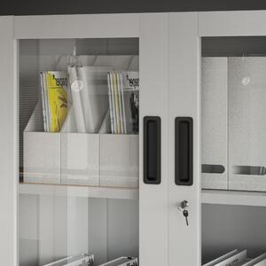 Plechová policová skříň se zásuvkami, vitrínou a trezorem pro důležité věci FILIP, 900 x 1850 x 400 mm, antracitovo-bílá