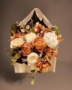 Flower box obálka - umělé růže, pryskyřník - mix, v.30cm