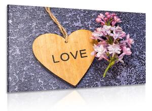 Obraz dřevěné srdce s nápisem Love