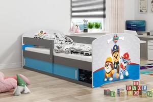 Dětská postel s úložným prostorem s matrací 80x160 PEJSCI 1 - grafit