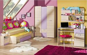 Dětská postel s přistýlkou a úložným prostorem LORENTO L16 Dolmar 86/55,5/203,5 Barva: jasan-fialova