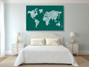 Obraz šrafována mapa světa na zeleném pozadí
