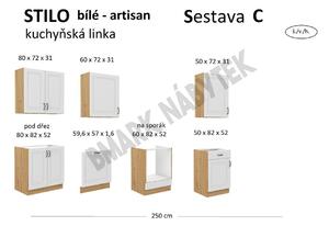 Kuchyňská linka STILO dub artisan/bílé MDF, Sestava C, 250 cm