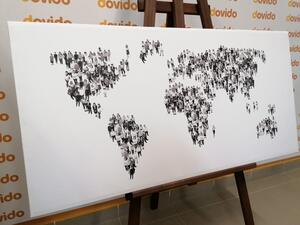 Obraz na korku mapa světa složená z lidí v černobílém provedení