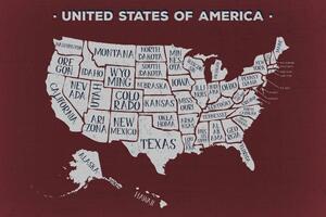 Obraz na korku naučná mapa USA s bordó pozadím