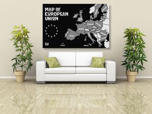 Obraz naučná mapa s názvy zemí evropské unie v černobílém provedení