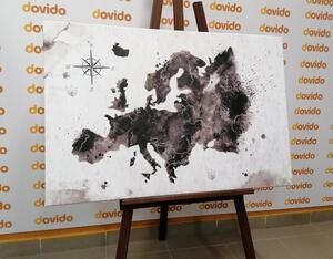 Obraz retro mapa Evropy v černobílém provedení