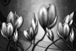 Obraz květy v etno stylu v černobílém provedení