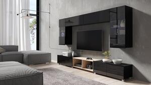 Obývací stěna Bralani XXIV, Barva: černá + černý lesk + dub artisan, Osvětlení: osvětlení LED - modré Mirjan24 5902928236958