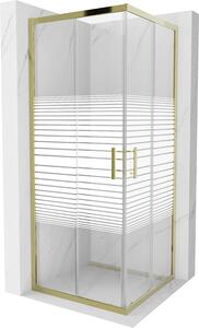 Mexen Rio, čtvercový sprchový kout s posuvnými dveřmi 80 (dveře) x 80 (dveře) x 190 cm, 5mm čiré sklo s pásky, zlatý profil, 860-080-080-50-20