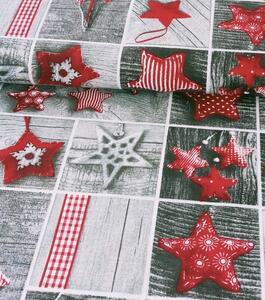 Metráž látka vánoční patchwork hvězdy červené na šedé| RTex