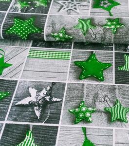 Metráž látka vánoční patchwork hvězdy zelené na šedé| RTex
