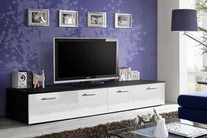 TV stolek Duo 200cm, černá/bílý lesk