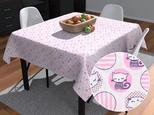 Biante Dětský bavlněný čtvercový ubrus Sandra SA-126 Růžové kočičky a srdíčka 40x40 cm