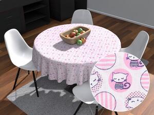 Biante Dětský bavlněný kulatý ubrus Sandra SA-126 Růžové kočičky a srdíčka Ø 50 cm