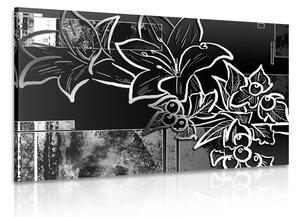 Obraz květinová ilustrace v černobílém provedení