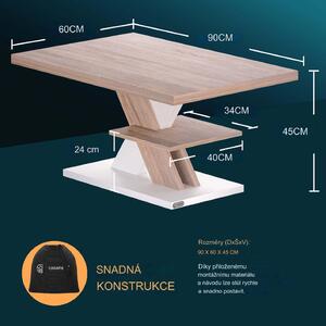 FurniGO Konferenční stolek Detroit 90x60x45cm - bílý/dub