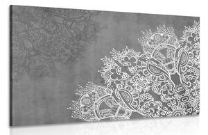 Obraz prvky květinové Mandaly v černobílém provedení