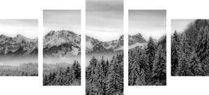 5-dílný obraz zamrzlé hory v černobílém provedení