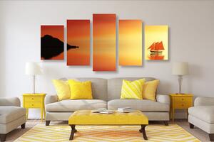 5-dílný obraz oranžová plachetnice