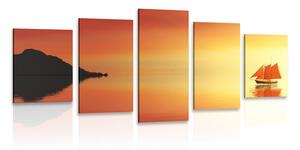 5-dílný obraz oranžová plachetnice