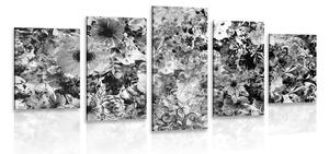 5-dílný obraz květiny v černobílém provedení