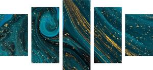 5-dílný obraz smaragdová abstrakce - 100x50