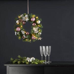 Noel LED věnec se stříbro/růžovou dekorací