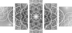 5-dílný obraz orientální Mandala v černobílém provedení