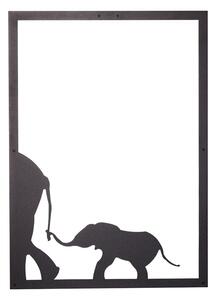 Wallexpert Dekorativní kovový nástěnný doplněk Elephant Family, Černá