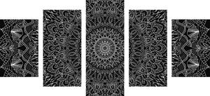 5-dílný obraz detailní ozdobná Mandala v černobílém provedení - 100x50