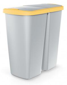Prosperplast Odpadkový koš COMPACTA Q DUO popelavý se žlutým víkem, objem 45l NDAB45-1215C/427C-XG