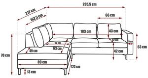 Rohová sedačka ORLIN - zelená / kovové nohy