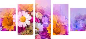 5-dílný obraz olejomalba pestrobarevných květů