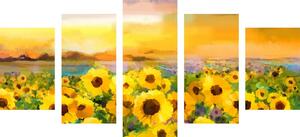 5-dílný obraz slunečnicové pole