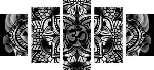 5-dílný obraz Mandala zdraví v černobílém provedení
