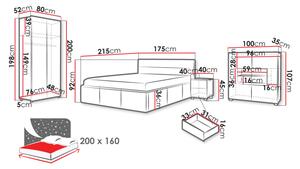 Ložnicová sestava s postelí 160x200 cm CHEMUNG - bílá / lesklá bílá / černá ekokůže