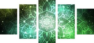 5-dílný obraz Mandala s galaktickým pozadím v odstínech zelené