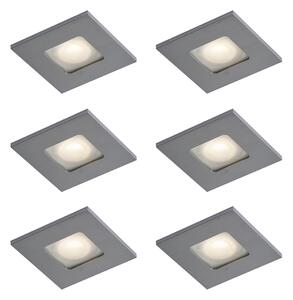Sada 6 moderních zapuštěných bodových svítidel Gunmetal Square IP44 - Qure