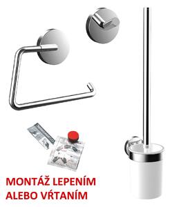 Emco Round - Set doplnkov- Sada WC kartáče, držák WC papíru, háček, lepidlo, chrom 439800100