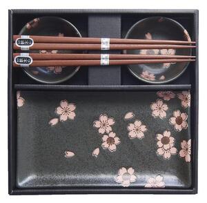 MIJ Sushi Set Black & Pink Sakura 4 ks s hůlkami MIJRW00C17