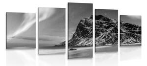 5-dílný obraz obraz polární záře v Norsku v černobílém provedení