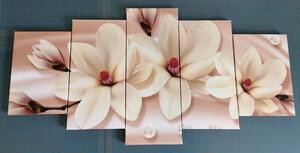 5-dílný obraz luxusní magnolie s perlami