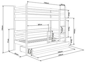 Patrová postel s přistýlkou ERYK 3 80x190 cm, bílá/bílá (Volba matrace: Pěnová matrace)