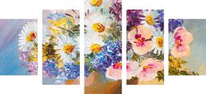 5-dílný obraz olejomalba letních květů