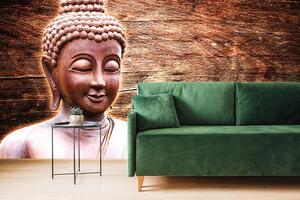 Tapeta socha Budhy na dřevěném pozadí